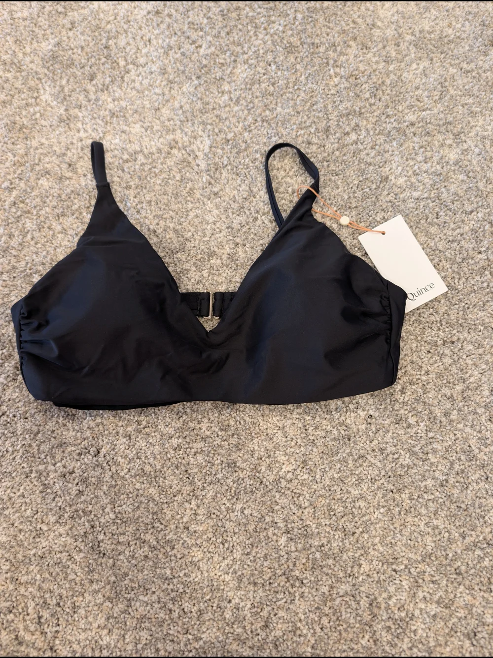Quince Italian V-neck Bikini Top Black XL